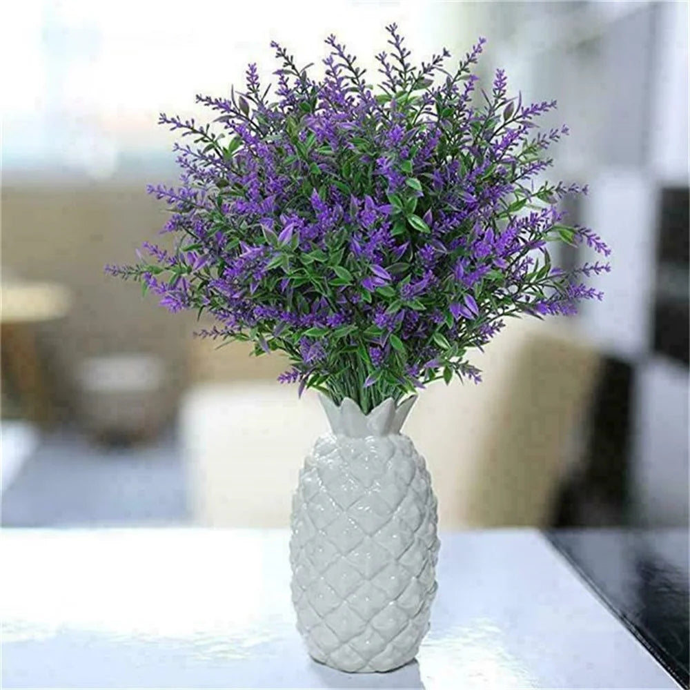 Fake Lavender Artificial Flowers UV Resistant Outdoor Decoration No Fade Faux Plastic Plants for Garden Porch Window Kitchen [FLW]