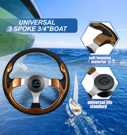 Boat Steering Wheel Alloy 3 Spokes Non-directional PU Foam Grip Anti-rust Detachable Helm Rowing Boats Accessories Part [MRN]