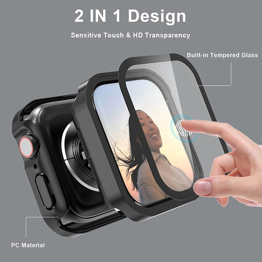 Glass+Cover for Apple Watch Case 45mm 41mm 44mm 40mm 49mm accessories Tempered Screen Protector iWatch series 7 8 9 SE 6 5 Ultra [SWH]