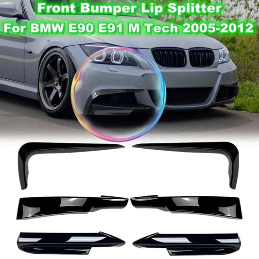 Car Front Bumper Canard Splitter For BMW 3 Series E90 E91 320i 330i 316i 318i 335i M Sport Pre-LCI 2005-2012 (Only for M Sport) [BDK]