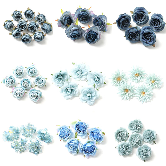 5Pcs Mix Blue Artificial Flowers Head For Wedding Decoration Home Decor DIY Birthday Letters Christmas Wreath Crafts Fake Flower [FLW]