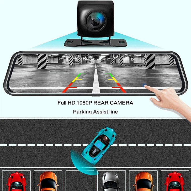 Car DVR Rear View Mirror Video Recroder 10" inch Back Up Car Camera Dual Lens Cam Night Vision Front and Rear Security for Cars [CAR]