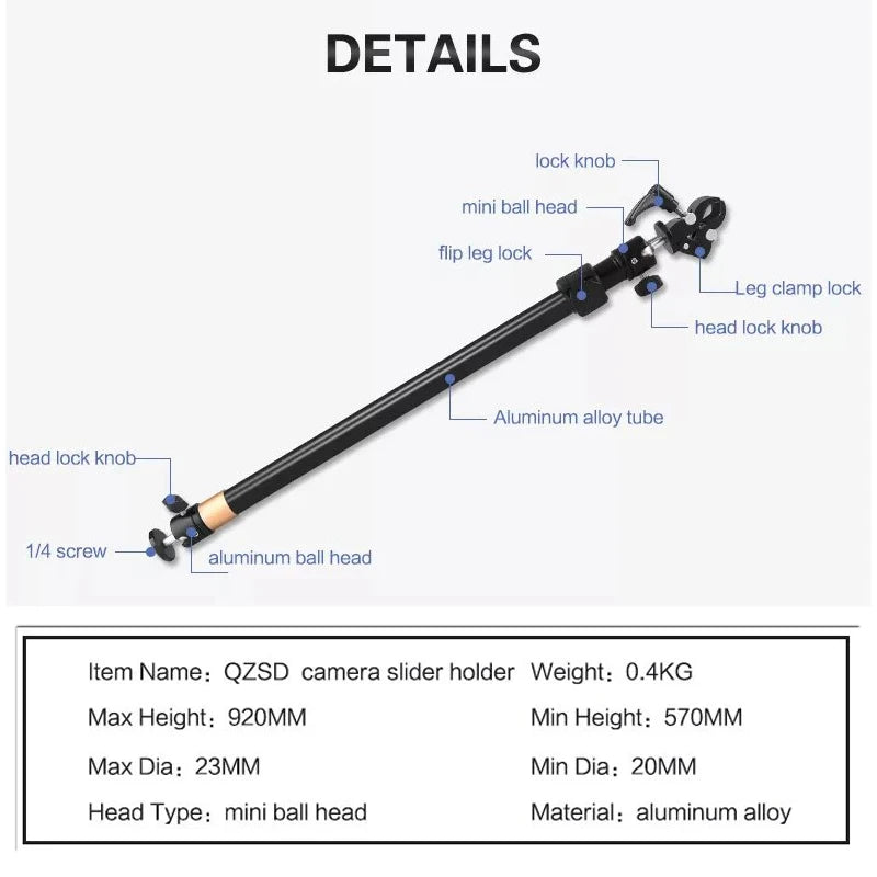 QZSD Camera Video Slider Rail Support Rod for Mounting Slider Dolly Track Photography DSLR Stabilizer System Tripod Accessory [PHO]