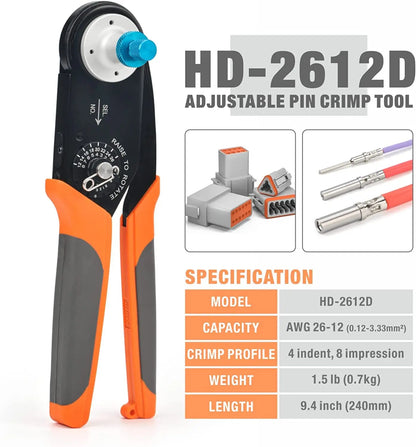 IWISS HD-2612D Deutsch Solid Contacts Adjustable Pin Crimping Tool AWG 26-12 for Size 12 16 20 Applicable to DT DTP DTM Series [TOL]