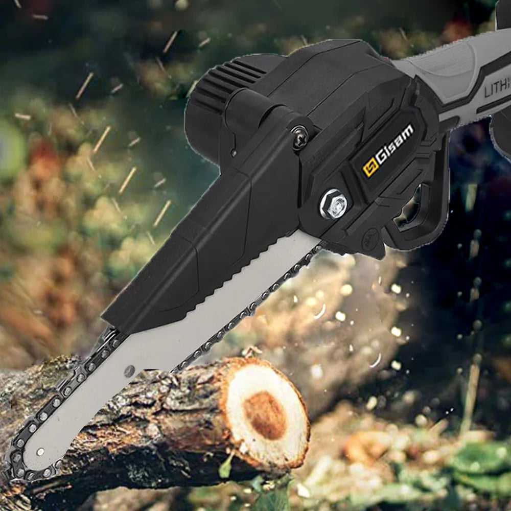 Gisam Battery Electric Chainsaw 6Inch Rechargeable Woodworking Saw Handheld Pruning Logging Saw Garden Power Tool for Makita 18V [TOL]