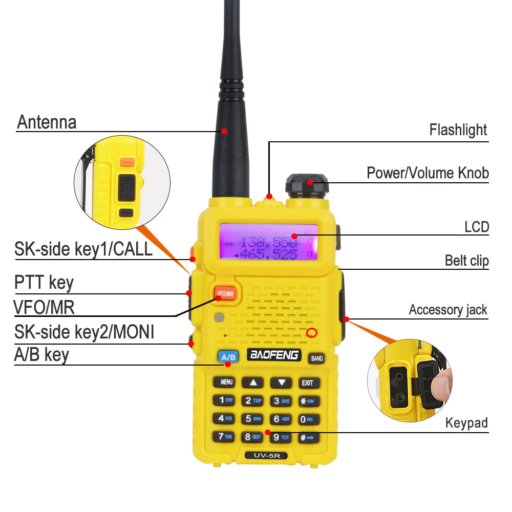 Baofeng UV-5R Dual Band Walkie Talkie VHF 136-174MHz UHF 400-520MHz 128Ch 5W FM Portable Two Way Radio with Headset [TEL]