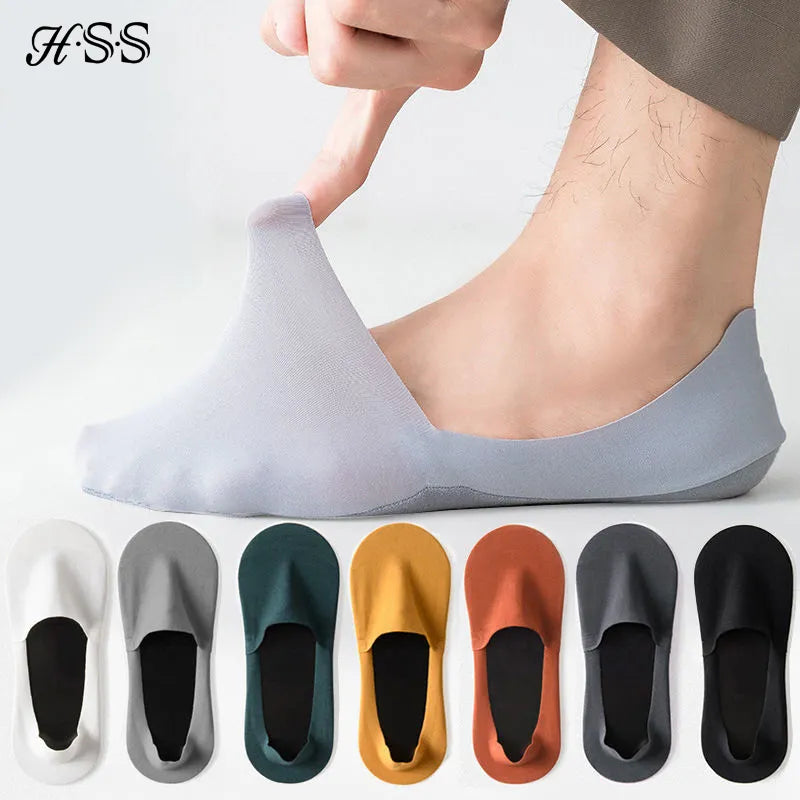 HSS 5 Pairs/Lot Men's Boat Socks 100% Cotton Deodorant Sweat Absorption Summer Sock Thin Breathable Silicone Non-slip Silk Socks [SOX]