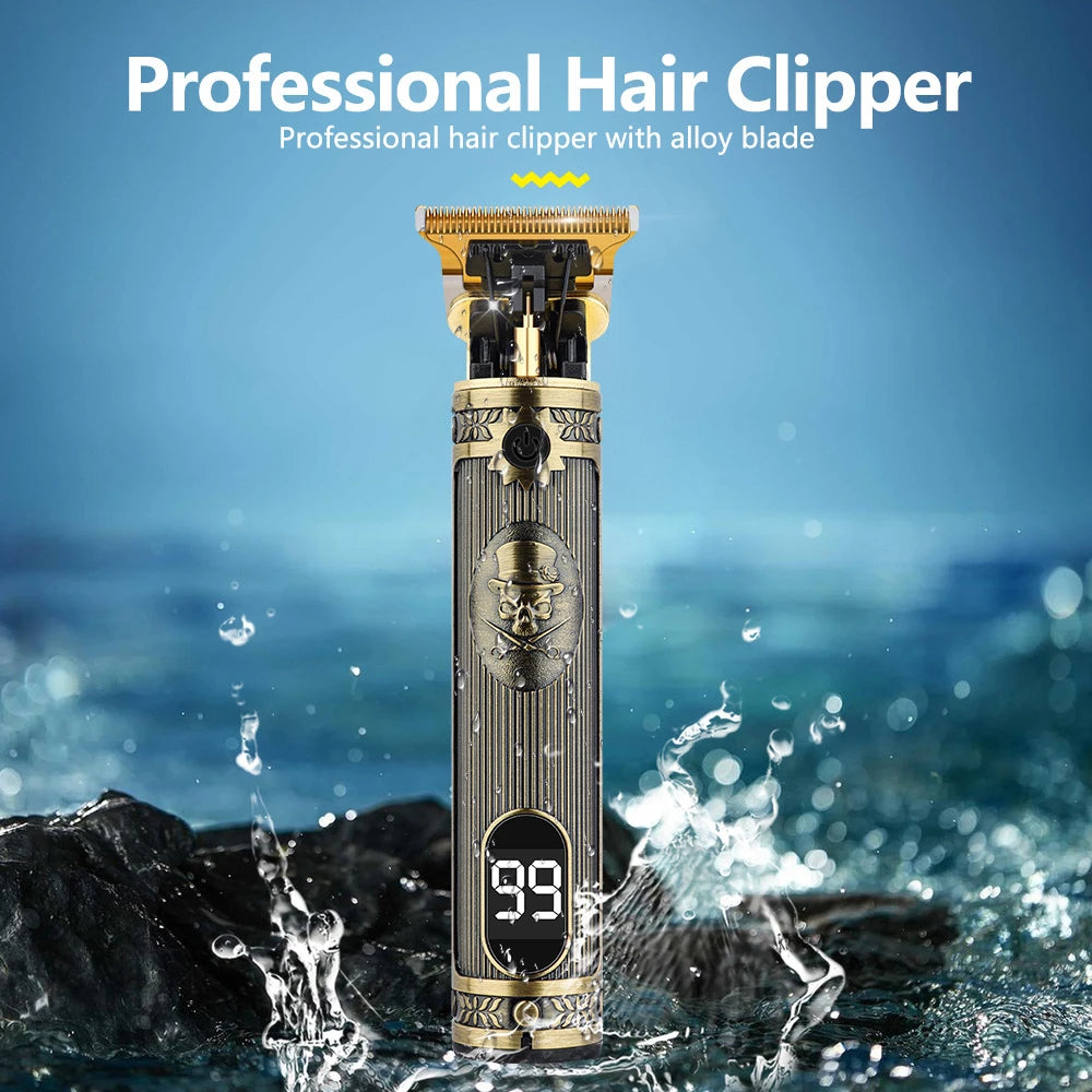 Digital Display Stainless Steel Cutter Head Professional T9 Hair Trimmer Metal Body Men's Electric Shaver Men's Barber Machine [HAI]