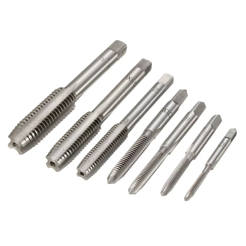 7Pcs M3-M12 Metric HSS Right Hand Machine Straight Fluted Screw Thread Tap Set Metric Plug Tap Drill Bits Set Hand Tools [PTO]