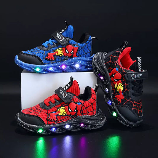 Disney LED Casual Sneakers Red Black For Spring Boys Mesh Outdoor Shoes Children Lighted Non-slip Shoes Size 21-30 [SHO]