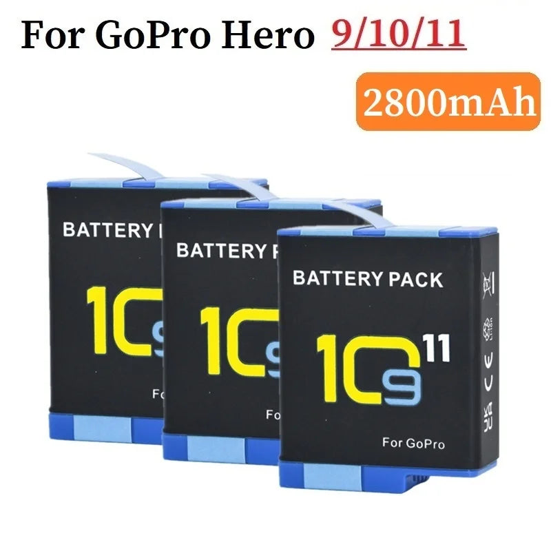 2800mAh Battery For GoPro Hero 11 10 9 Battery With Case For GoPro 9 10 11 Camera Accessories [BAT]