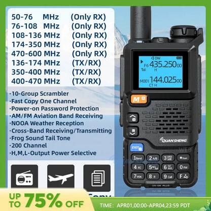 Quansheng UV 5R Plus Walkie Talkie Portable Am Fm Two Way Radio Commutator VHF Station K5 Receiver Ham Wireless Set Long Range [TEL]