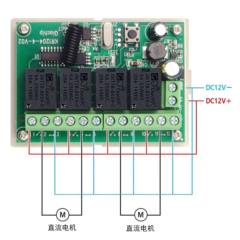 QIACHIP 433.92Mhz DC 6V 12V 24V 10A 4CH Relay Module Receiver EV1527 Wireless Remote Control Switch 433Mhz for DC Motor DIY [HAP]