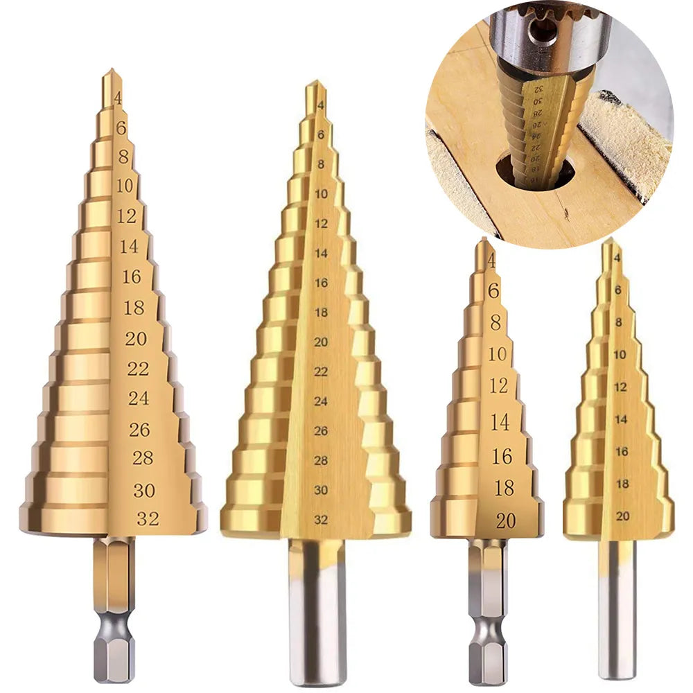 4-12 4-20 4-32 HSS Titanium Coated Step Drill Bit Drilling Power Tools Metal High Speed Steel Wood Hole Cutter Cone Drill [PTO]