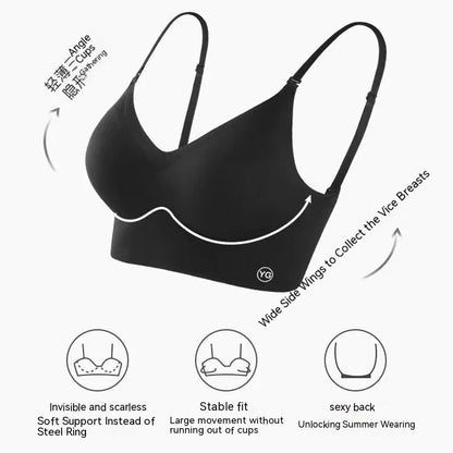 UBAU Summer thin sexy U-shaped back lingerie female inner wear undershirt without trace backless triangle cup polymerization bra [UND]