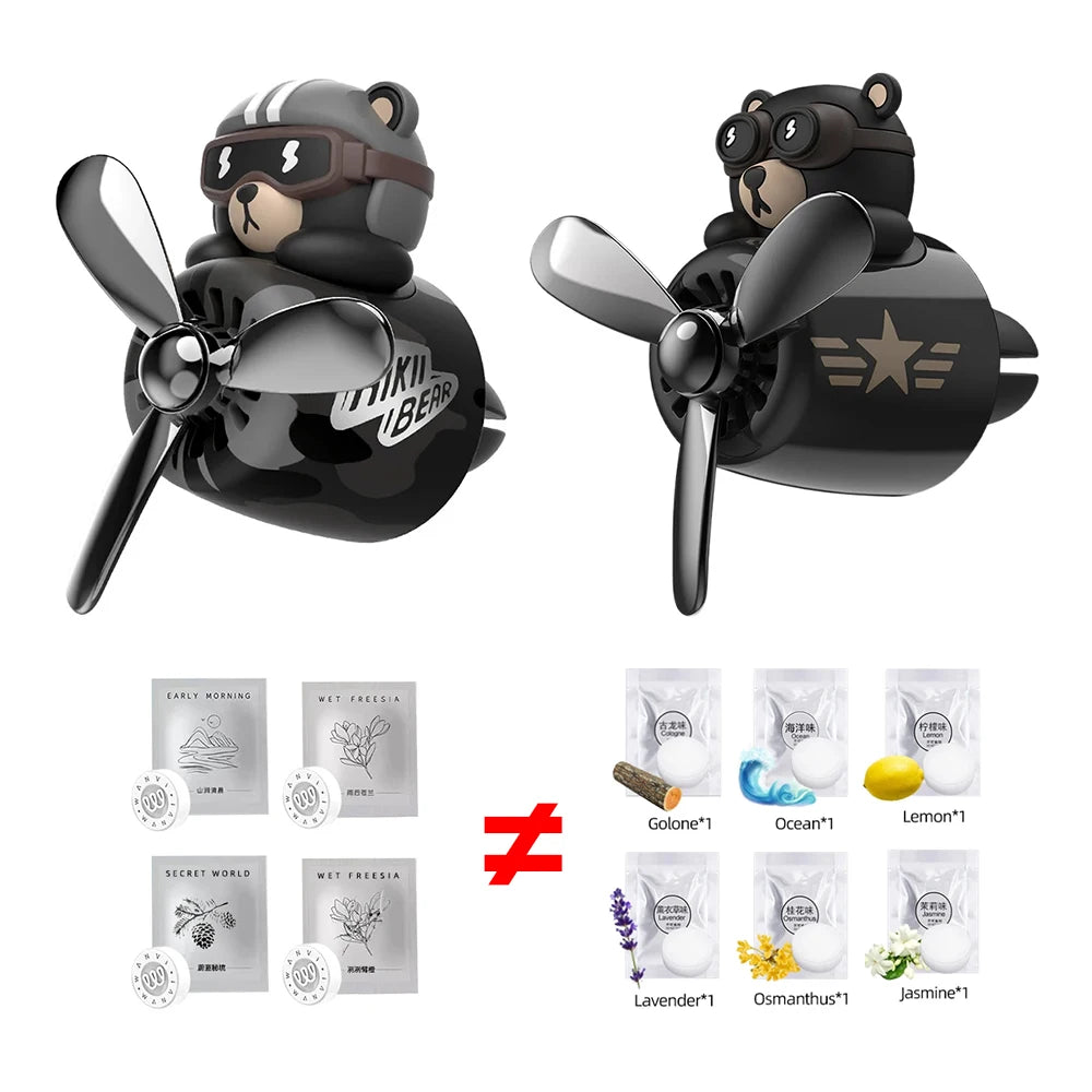 Car Air Freshener Bear Pilot Vent Perfume Diffuser Rotating Propeller Air Outlet Fragrance Auto Accessories [CAR]