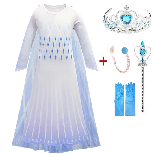 Princess Elsa Dress Role Play Prom Party Clothes Snow Queen Girls Anna Elsa 2 Cosplay Costume Kids Halloween Dress Up [COS]