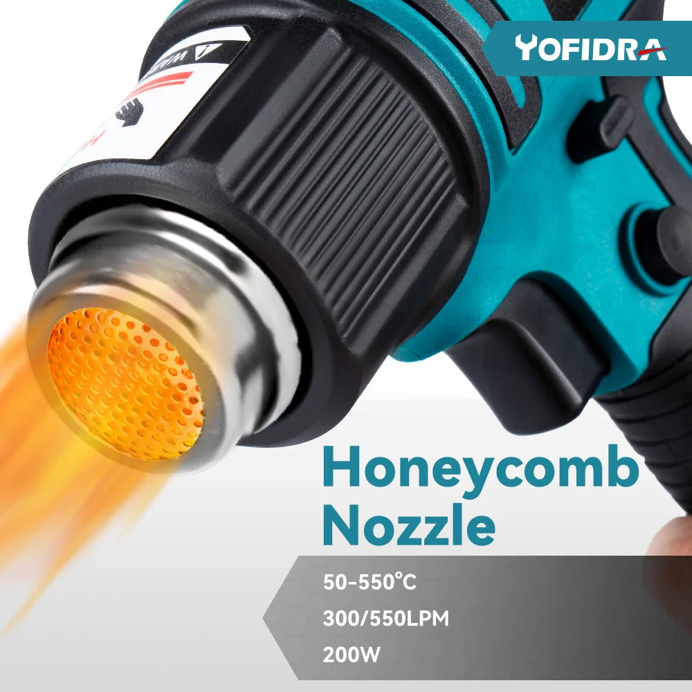 Yofidra 18V 50-550℃ 2500W Heat Gun.High/Low 2 Gears.Wind Speed 6 Gear Optional.With LED Temperature Display Cordless Hot Air Gun [TOL]