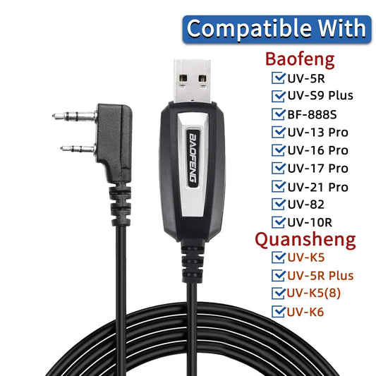 USB Programming Cable With CD for Baofeng UV-5R 82 888S UV-S9PLUS UV-13 16 17 21 Pro Quansheng UV-K5 5R Plus Walkie Talkie Radio [TEL]