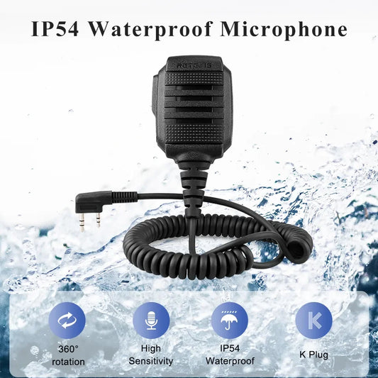 RETEVIS HK006 IP54 Waterproof Microphone Walkie Talkie Mic Shoulder Speaker PTT for Kenwood Baofeng UV-5R Quansheng UV K5 UV K6 [TEL]