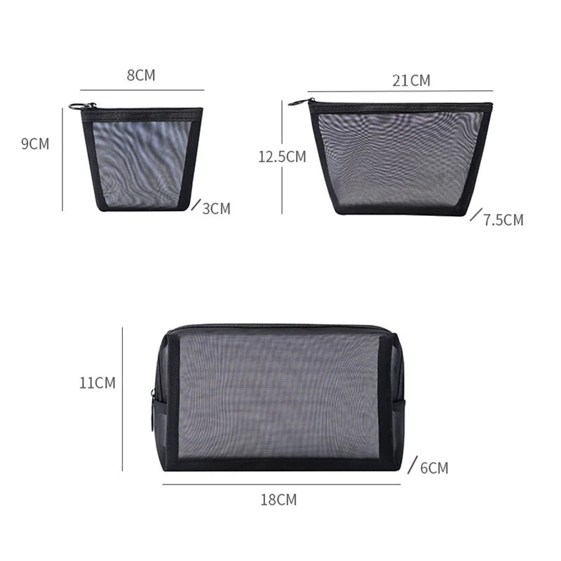 Black Mesh Makeup Bags Women Girls Cosmetic Bag Organizer Travel Portable Wash Lipstick Toiletry Sanitary Napkin Storage Bags [CSM]