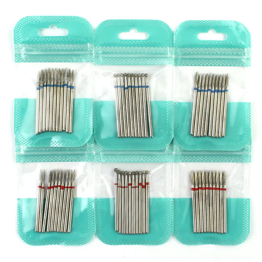 10pcs Diamond Milling Cutter Nail Drill Bits Set For Manicure Accessory Pedicure Eletric Machine Nail Bit Brush Burr Tools [TPT]