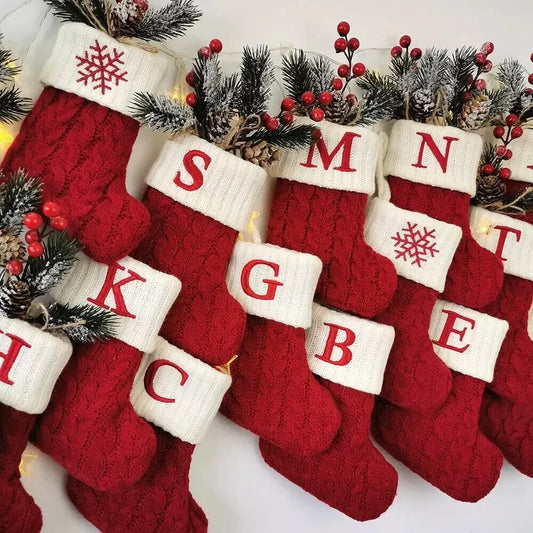 Christmas Socks Knitting Snowflake Letter Stocking Christmas Decoration For Home 2023 Xmas Tree Ornament Gift Navidad Natal  [SOX]