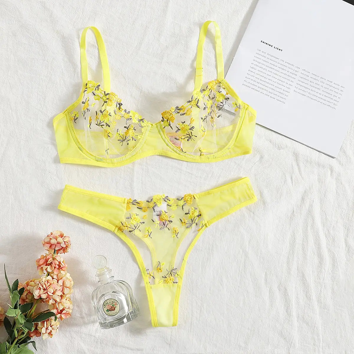 2024 Sexy Lingerie Woman Lace Transparent Underwear Fairy Embroidery Brief Sets Delicate Bra Kit Push Up Breves Sets Erotic Bra [UND]