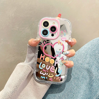 Lovely Girl Heart Mirror Phone Case For iPhone 11 12 13 14 15 Pro Max Shockproof Back Cover [PHC]