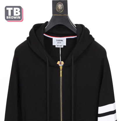 TB BROWIN luxury men's trend sports casual four bars striped cotton sweater zipper Long Sleeve hoodie cardigan tide brand coat [MEN]