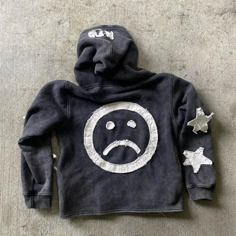 Star Letter Embroidered Zipper Sweatshirt Women Y2k Street Fashion Brand Loose Oversized Hoodie Versatile Casual Retro Jacket [MEN]