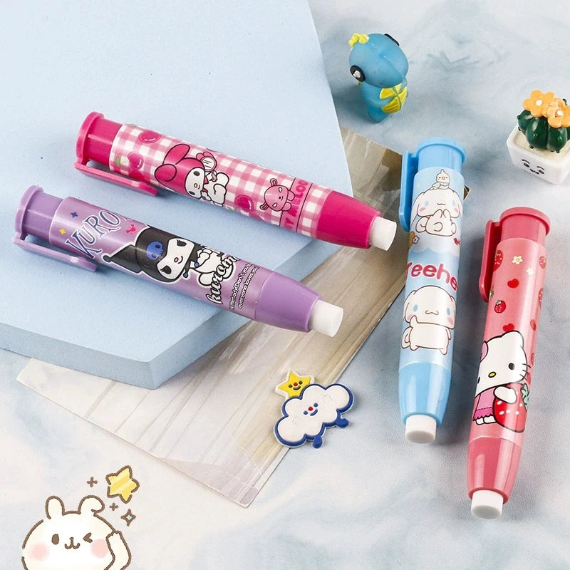 New Sanrio Press Eraser 12/24pcs Students Kawaii Stationery Cute Automatic Eraser Clean Rubber Children Birthday Gift Wholesale [STA]