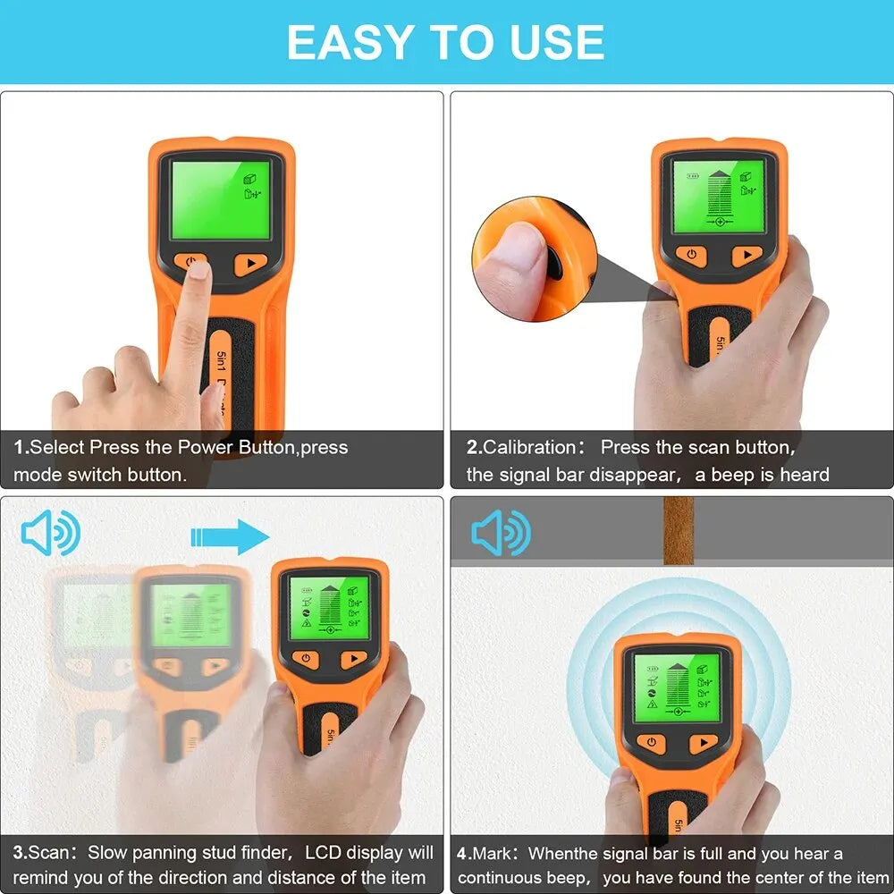 HW430 5in1 Wall Stud Detector LCD Display Multifunctional Handheld for Wood AC Wire Cable Metal Detector Electric Wall Finder SC [MTL]