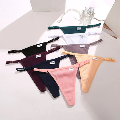 Women's Panties Cotton Thongs Adjustable Waist Sexy G-String Solid Color Seamless Intimate Female Underpants Lingerie S-XL [UND]