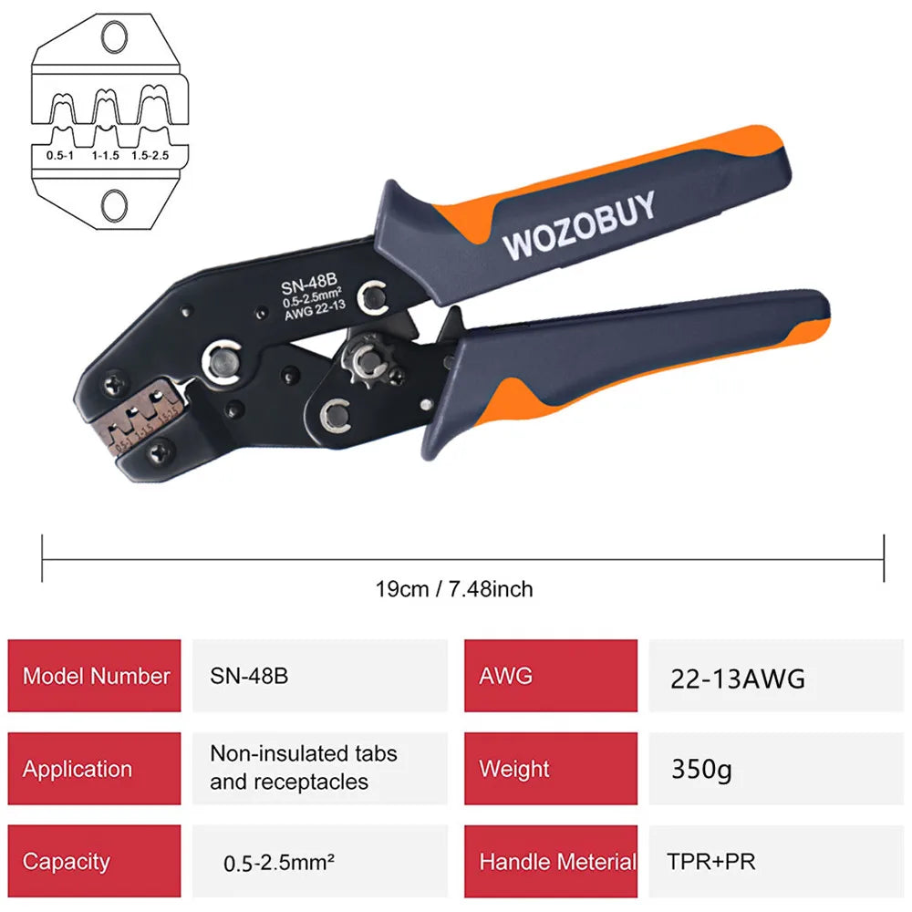 WOZOBUY SN-48B Pin Crimping Tools 2.8/4.8/6.3mm 22-13AWG Crimper 0.5-2.5 mm² for Car Terminals Sets Wire Electrical Hand Tools [HTO]