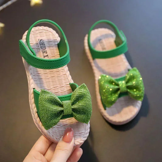 Kids Shoes Summer Sandals for Girls Bow Non-slip Soft Soled Versatile Solid Korean Children Sweet Princess Shoes Beach Sandals [SHO]