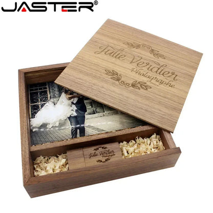 JASTER Maple Photo Album Wood USB+Box Memory Stick Pendrive 8GB 16GB 32GB 64GB 128GB Photography Gift Free LOGO (170*170*35 MM) [PHO]