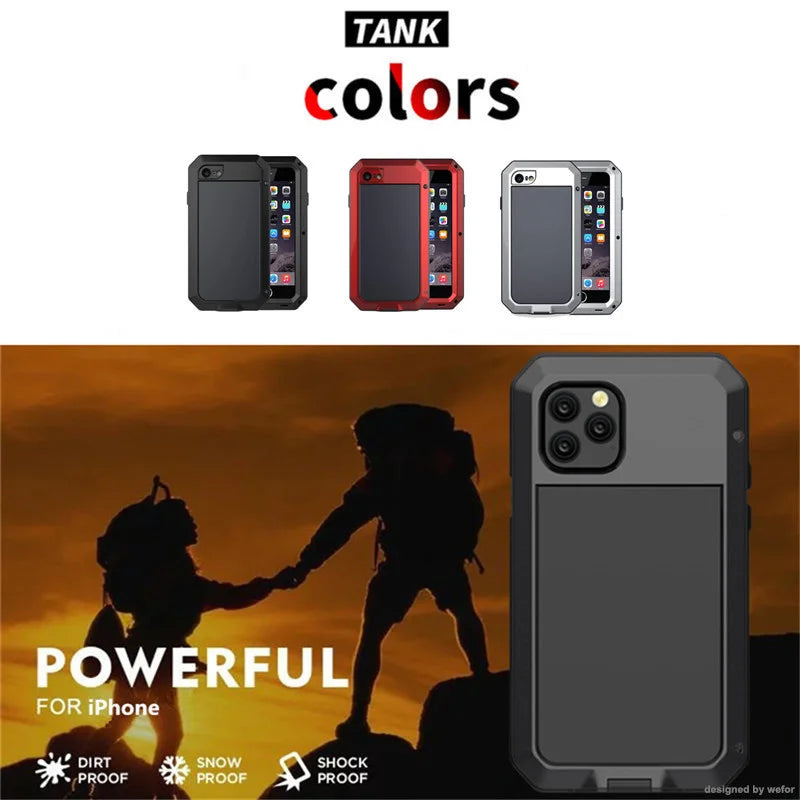 Shockproof armor Metal Aluminum phone Case for iPhone 15 14 13 12 11 Pro XS MAX XR X 7 8 6 6S Plus Full Protective Bumper Cover [PHC]