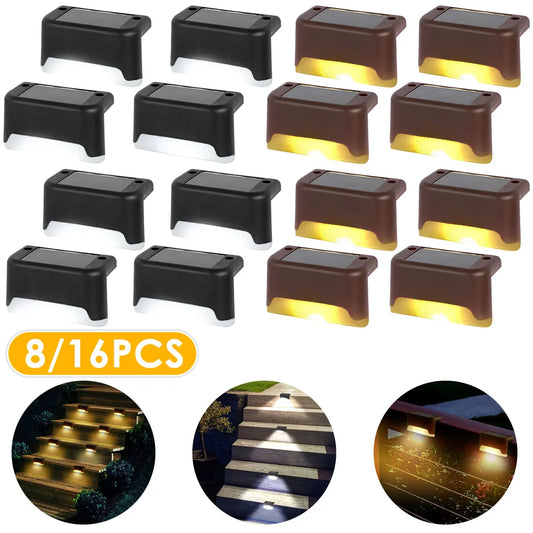 Outdoor Stair Solar Light IPX65 Waterproof Garden Step LED Solar Lamp for Yard Railing Fence Pathway Patio Lawn Decoration 16Pcs [SLG]