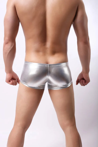 Mens Underwear Boxer  U Convex Pouch Patent Leather Wetlook Shinny Trunks Cool Underpants Shorts Shiny Leather Boxers for Male [GRM] [UND]