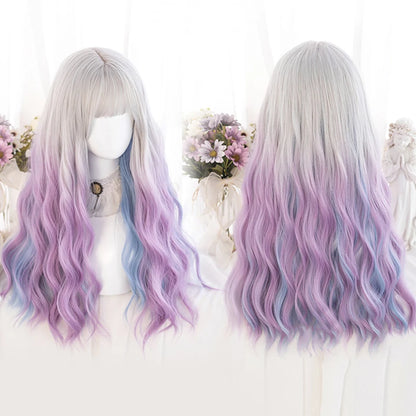 HUAYA Synthetic Ombre Purple Color Lolita Long Wavy Curly Wigs With Bangs Cute Girl Daily Party Cosplay Wig Heat Resistant Fiber [LOL]