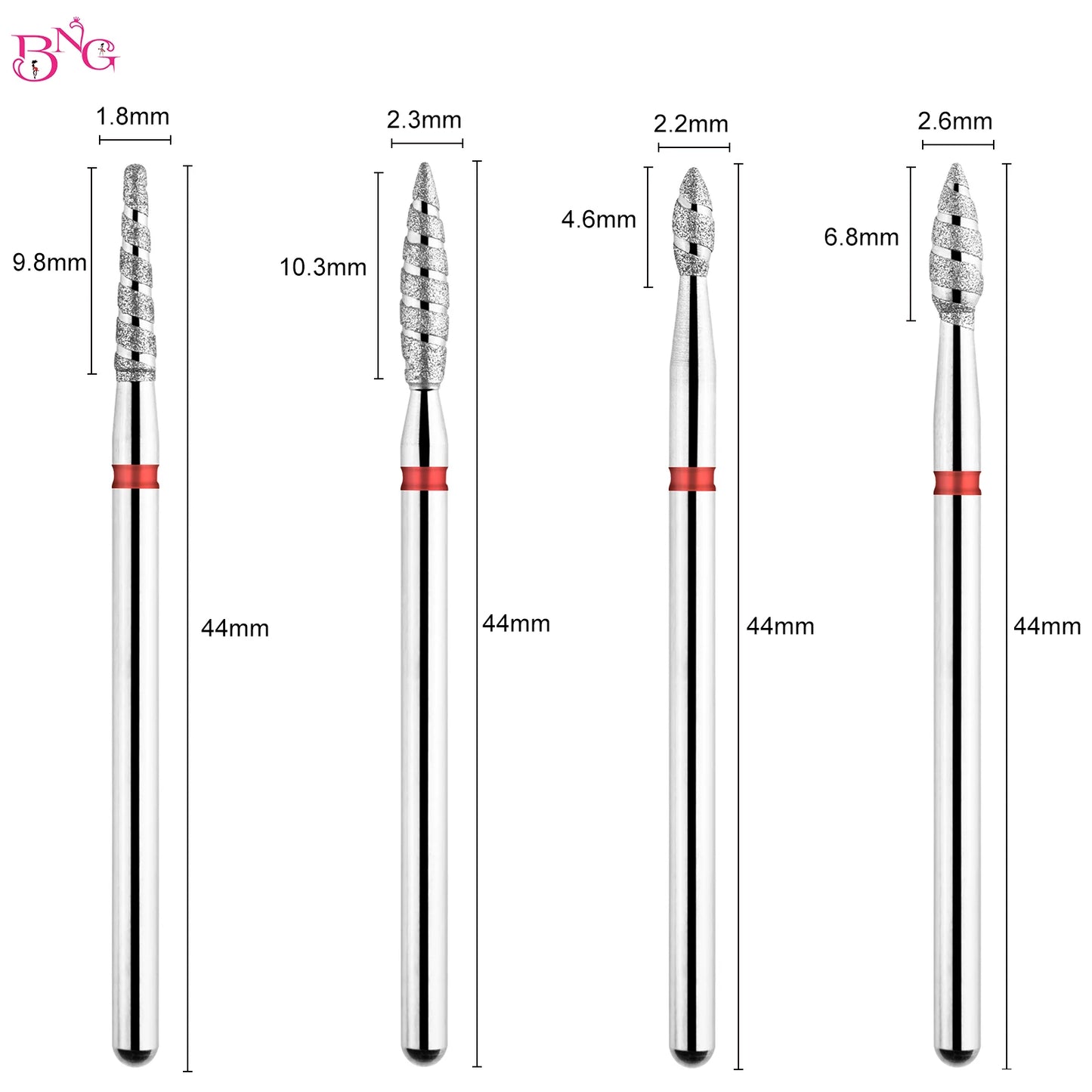 2pcs/lot Nail Drill Bits Flame Diamond Bit for Nail Drill 3/32'' Manicure Milling Cutter Cuticle Rotary Burr Drill Accessories [TPT]