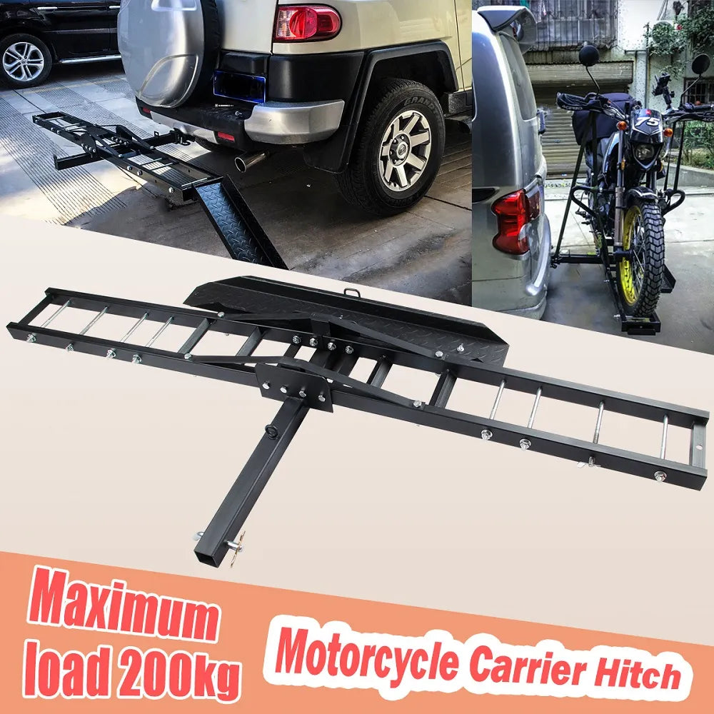 Rear Trailer Motorcycle Hitch Carrier Dirt Bike Scooter Hauler Hitch Steel Mount Rack Ramp Anti Wobble Anti Tilt Max Load 200kg [CAR]