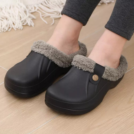 Comwarm New Home Warm Slippers For Women Men Soft Plush Slippers Female Clogs Outdoor Waterproof Non-slip Cotton Slippers 46-47 [SHO]