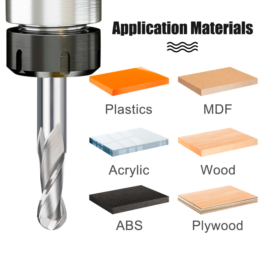 CMCP 2 Flute Ball Nose End Mill 4/6mm Shank CNC Router Bit Carbide End Mill Spiral Milling Cutter For Woodworking [PTO]