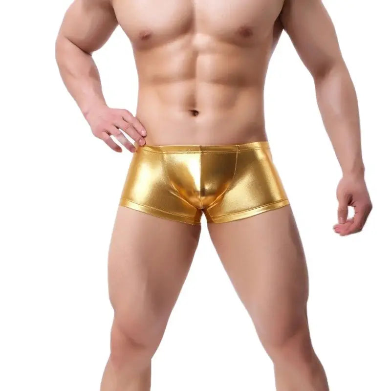 Mens Underwear Boxer  U Convex Pouch Patent Leather Wetlook Shinny Trunks Cool Underpants Shorts Shiny Leather Boxers for Male [GRM] [UND]