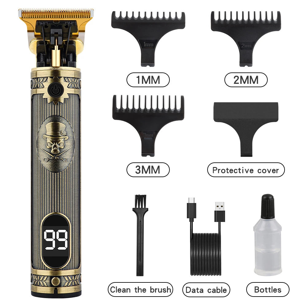 Digital Display Stainless Steel Cutter Head Professional T9 Hair Trimmer Metal Body Men's Electric Shaver Men's Barber Machine [HAI]