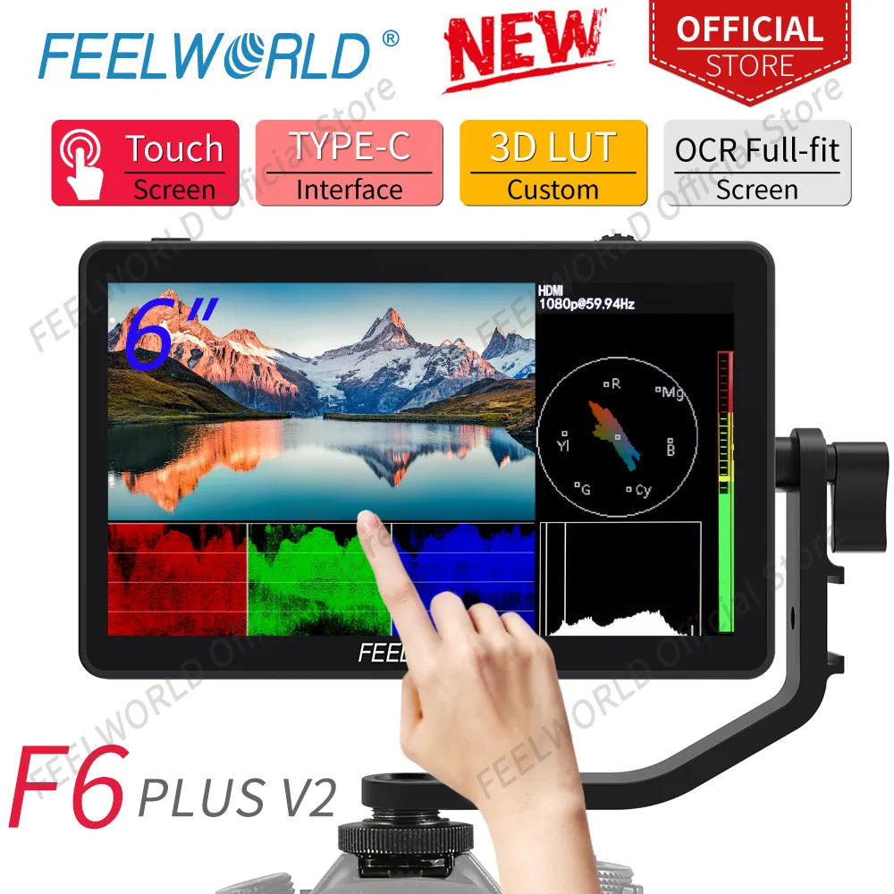 FEELWORLD F6 PLUS V2 6 Inch Camera DSLR Field Monitor 3D LUT Touch Screen IPS FHD 1920x1080 Video Focus Assist Support 4K HDMI [PHO]