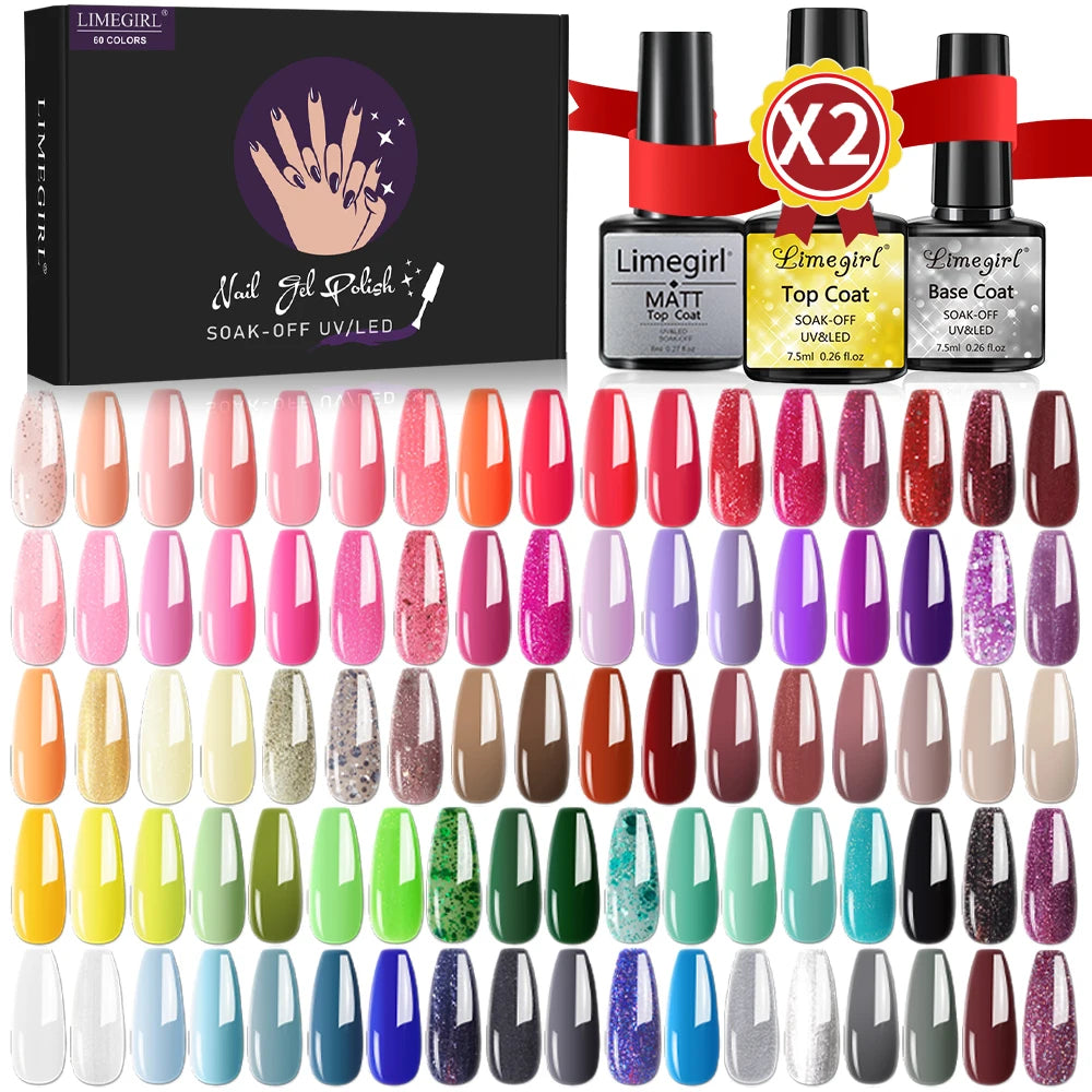 Gel Nail Polish Set 60/40/24 Colors Semi Permanent UV Led Gel Varnish Soak Off Nail Lacquers Base Top Coat [BEU]