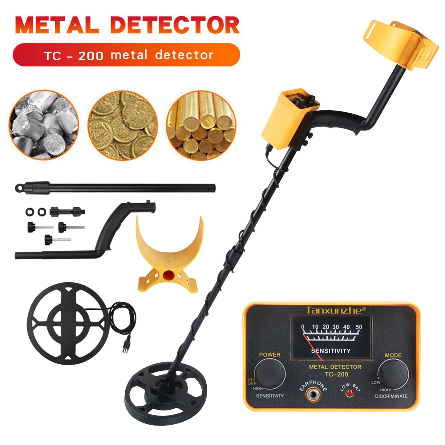 Tanxunzhe TC-200Y Upgrade Metal Detector Underground Wire Iron Metal Gold Detector Adjustable Tracker for Treasure Search New [MTL]